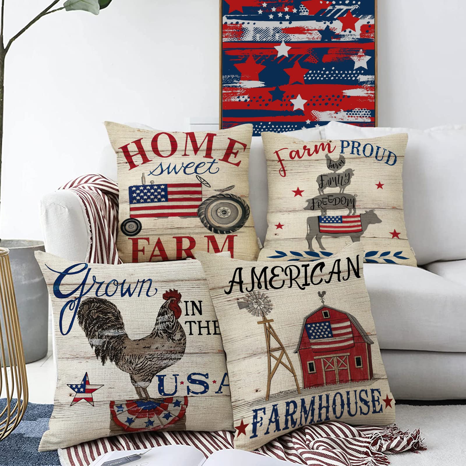 Amazon.co.jp: Fjfz 7月4日 アメリカ国旗 装飾用クッションカバー